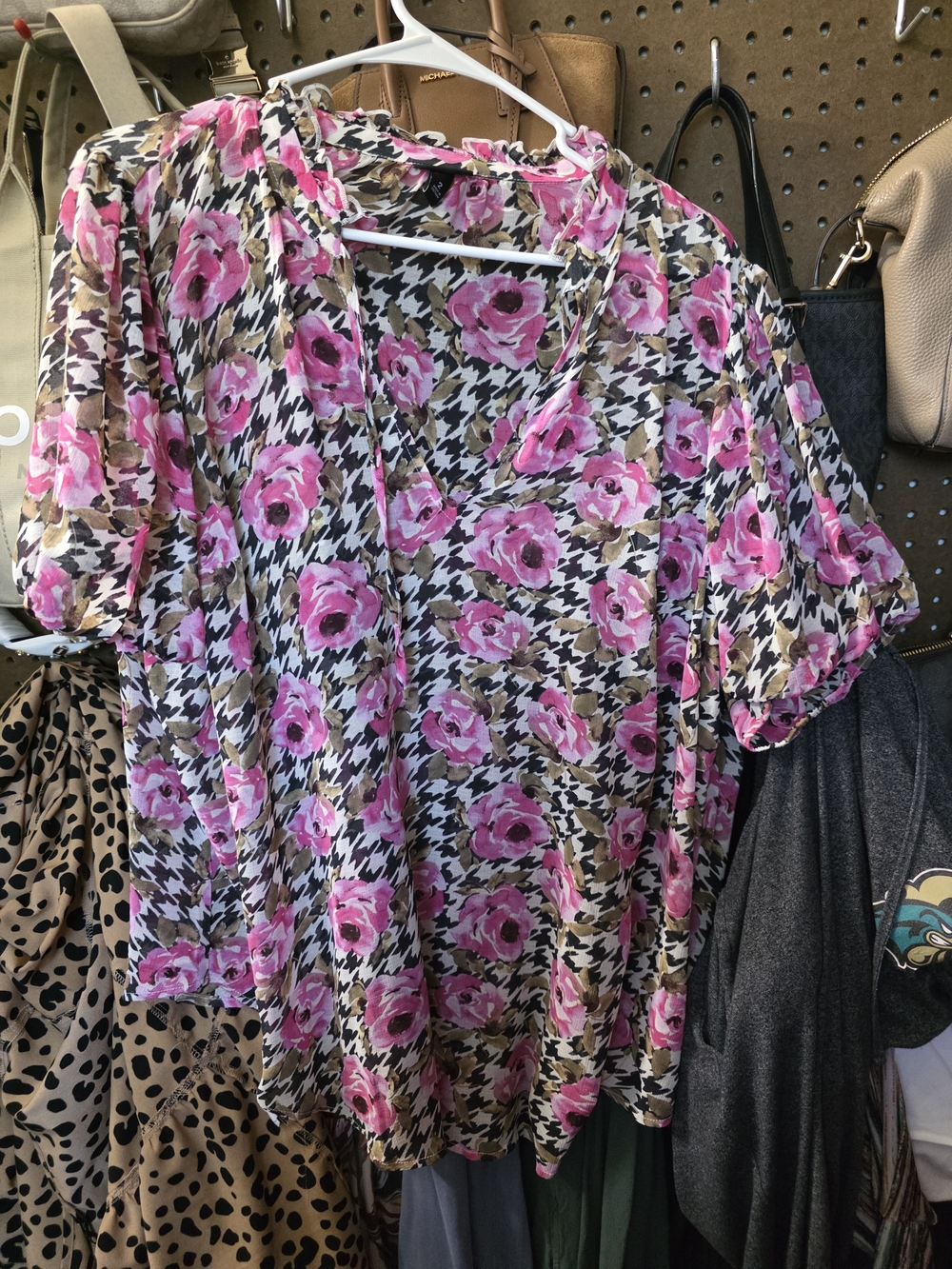 torrid Pink Floral Houndstooth Sheer Blouse
